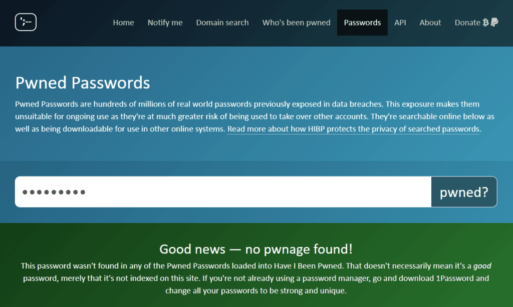 Data Breach Password Checker- image of the website