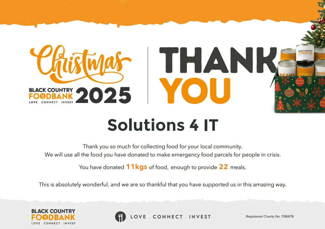 Black Country Foodbank Certificate