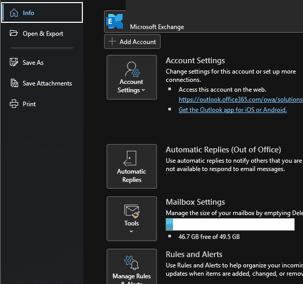 A screenshot of your Outlook email storage settings